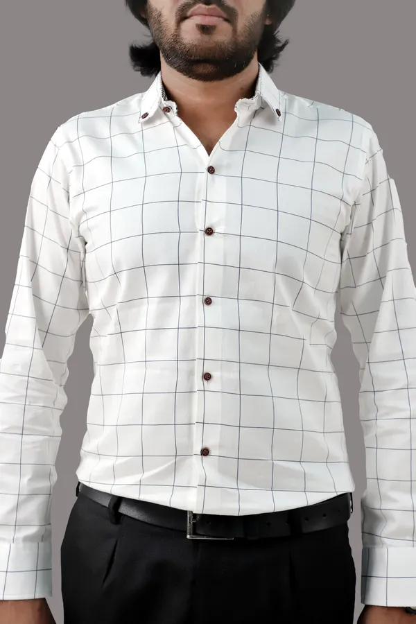 White_Cotton_Blend_Regular_Fit_Full_Sleeve_Checkered_Hip_Length_Shirt_For_Men