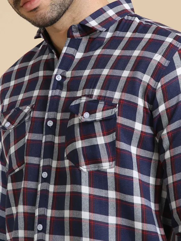 Multicolor_Cotton_Blend_Regular_Fit_3/4th_Sleeve_Checkered_Long_Shirt_For_Men