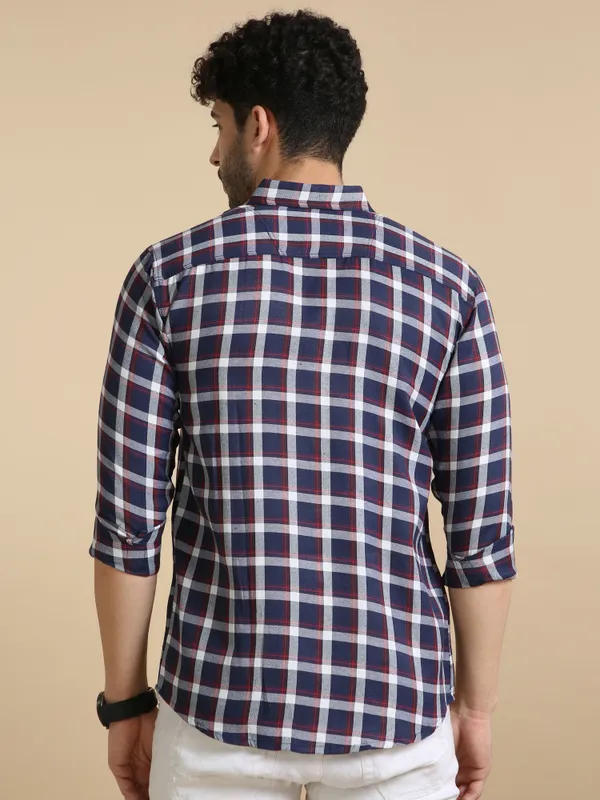 Multicolor_Cotton_Blend_Regular_Fit_3/4th_Sleeve_Checkered_Long_Shirt_For_Men