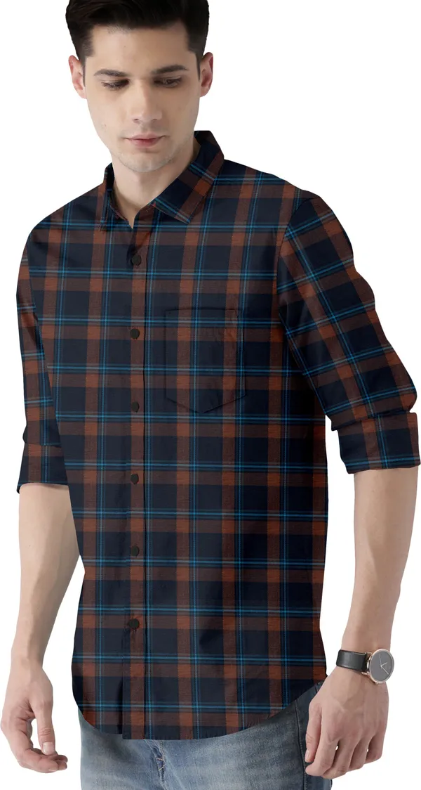 Brown_Cotton_Blend_Regular_Fit_Full_Sleeve_Checkered_Long_Shirt_For_Men