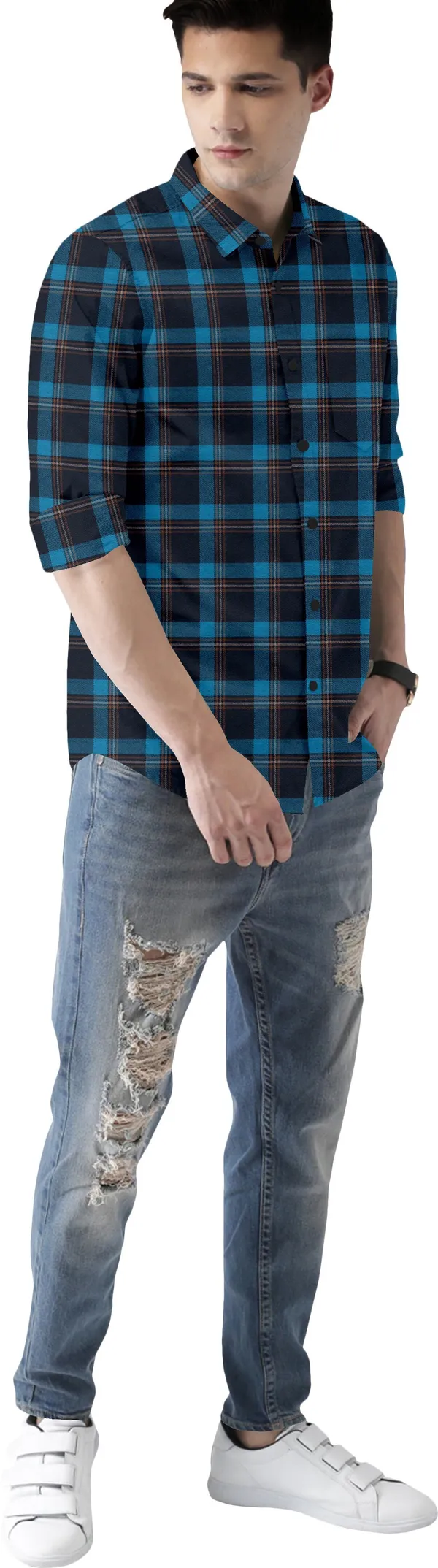 Multicolor_Cotton_Blend_Regular_Fit_Full_Sleeve_Checkered_Long_Shirt_For_Men