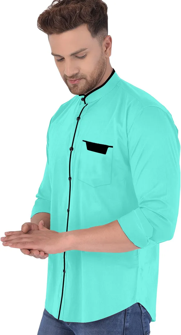 Light_Blue_Cotton_Blend_Regular_Fit_Full_Sleeve_Solid_Long_Shirt_For_Men