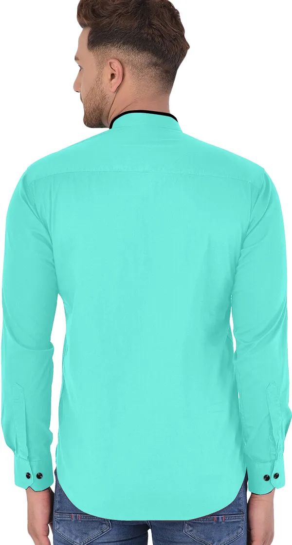 Light_Blue_Cotton_Blend_Regular_Fit_Full_Sleeve_Solid_Long_Shirt_For_Men