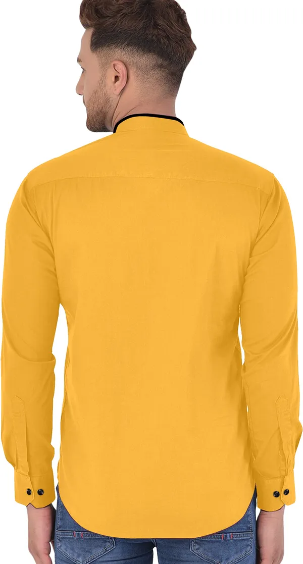 Yellow_Cotton_Blend_Regular_Fit_Full_Sleeve_Solid_Long_Shirt_For_Men
