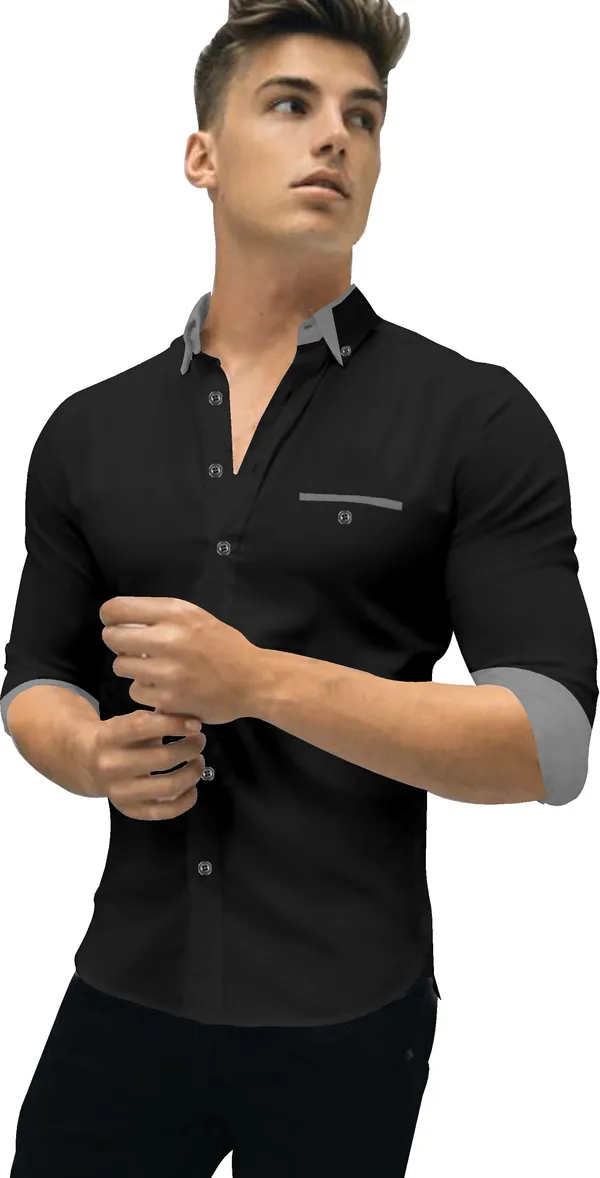 Black_Cotton_Blend_Regular_Fit_Full_Sleeve_Solid_Long_Shirt_For_Men