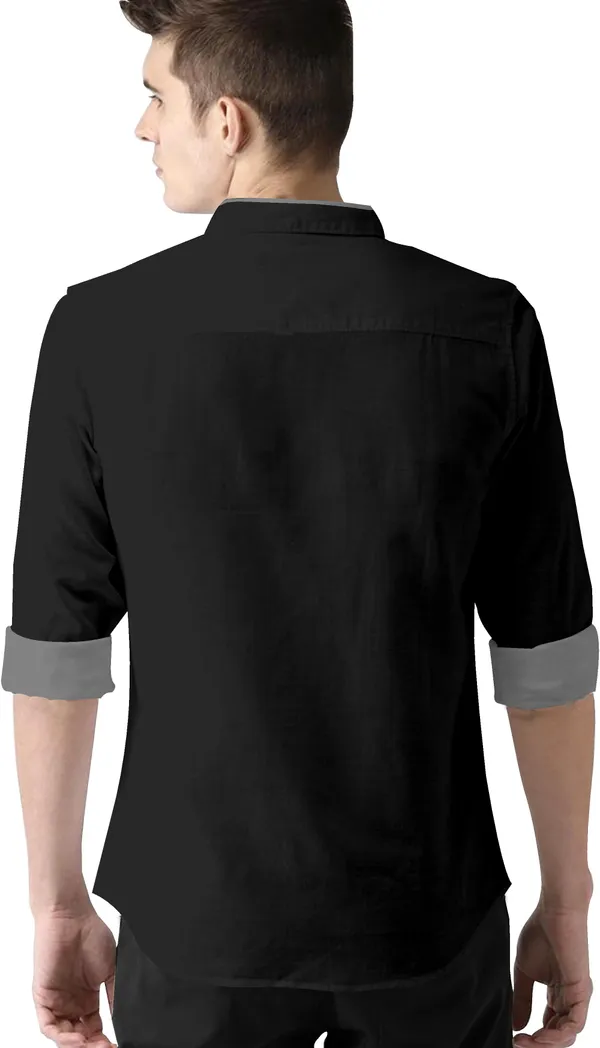 Black_Cotton_Blend_Regular_Fit_Full_Sleeve_Solid_Long_Shirt_For_Men