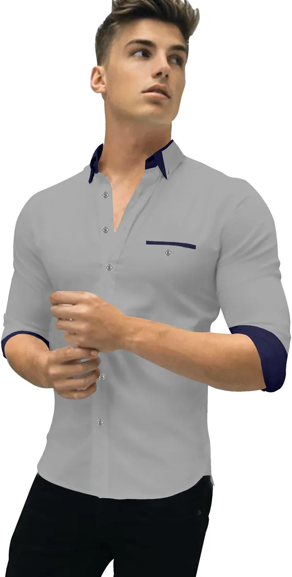 Grey_Cotton_Blend_Regular_Fit_Full_Sleeve_Solid_Long_Shirt_For_Men