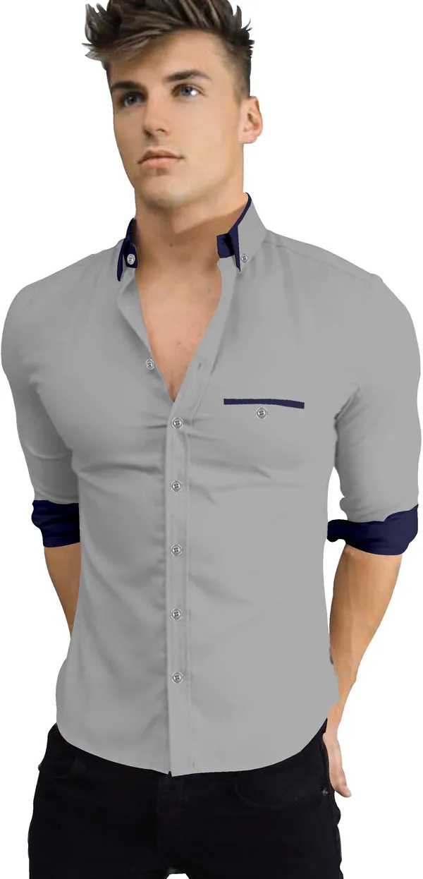 Grey_Cotton_Blend_Regular_Fit_Full_Sleeve_Solid_Long_Shirt_For_Men
