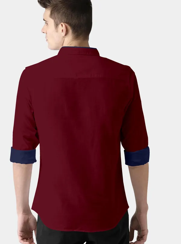 Maroon_Cotton_Blend_Regular_Fit_Full_Sleeve_Solid_Long_Shirt_For_Men