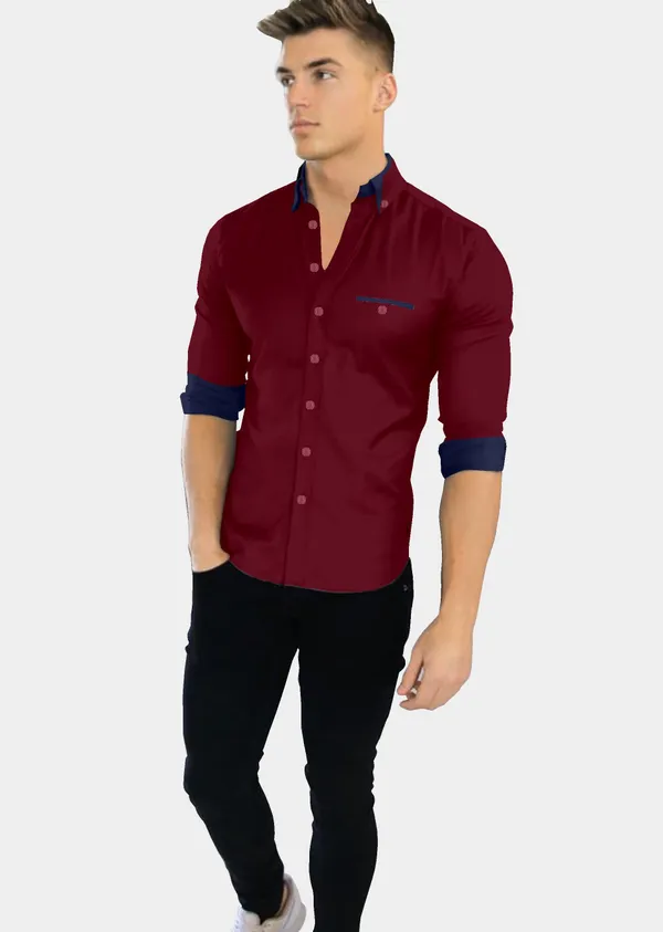 Maroon_Cotton_Blend_Regular_Fit_Full_Sleeve_Solid_Long_Shirt_For_Men