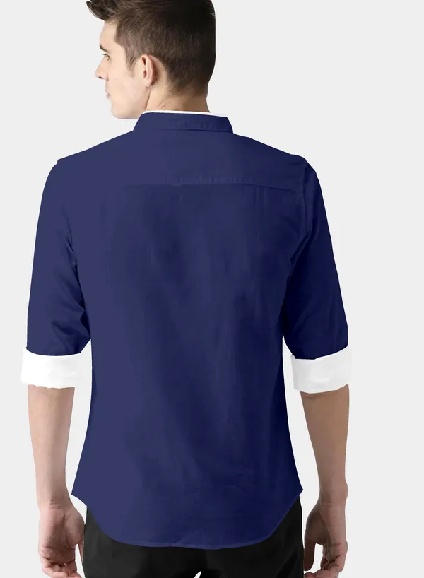 Dark_Blue_Cotton_Blend_Regular_Fit_Full_Sleeve_Solid_Long_Shirt_For_Men