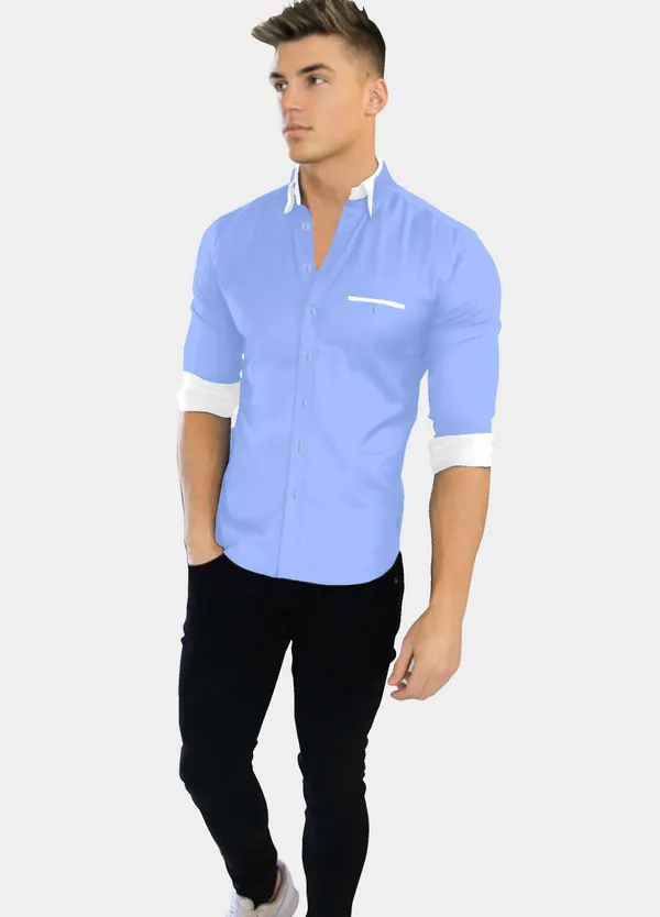 Light_Blue_Cotton_Blend_Regular_Fit_Full_Sleeve_Solid_Long_Shirt_For_Men