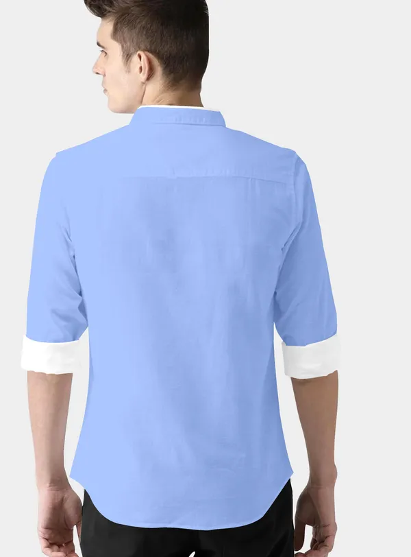 Light_Blue_Cotton_Blend_Regular_Fit_Full_Sleeve_Solid_Long_Shirt_For_Men