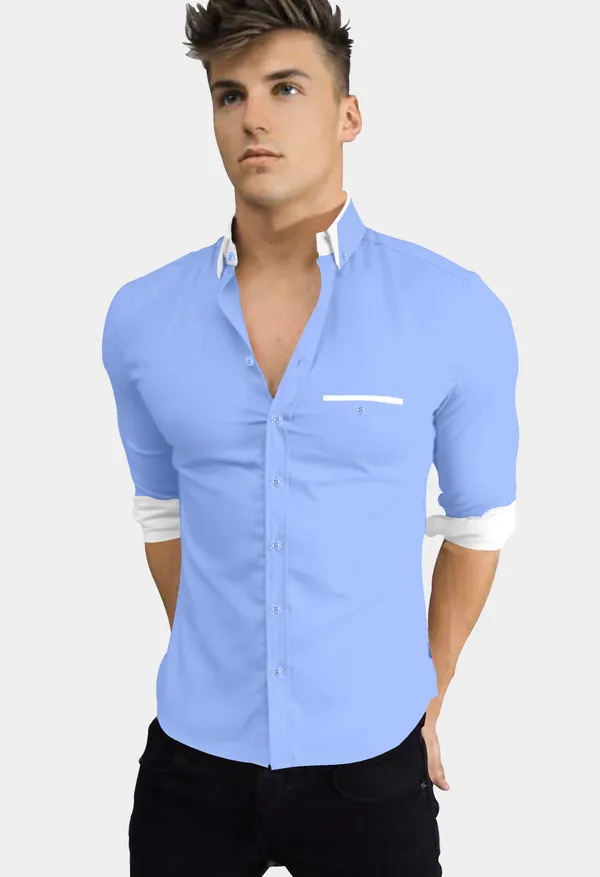 Light_Blue_Cotton_Blend_Regular_Fit_Full_Sleeve_Solid_Long_Shirt_For_Men