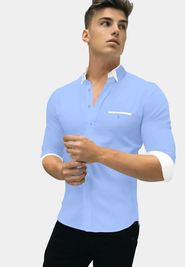 Light_Blue_Cotton_Blend_Regular_Fit_Full_Sleeve_Solid_Long_Shirt_For_Men