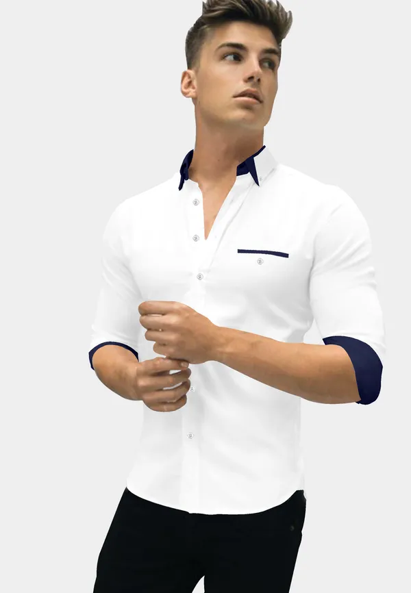 White_Cotton_Blend_Regular_Fit_Full_Sleeve_Solid_Long_Shirt_For_Men