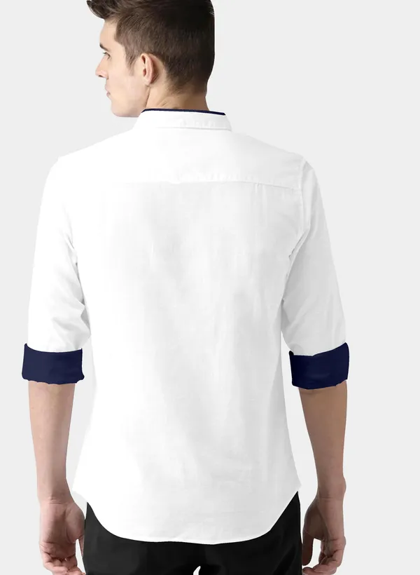 White_Cotton_Blend_Regular_Fit_Full_Sleeve_Solid_Long_Shirt_For_Men