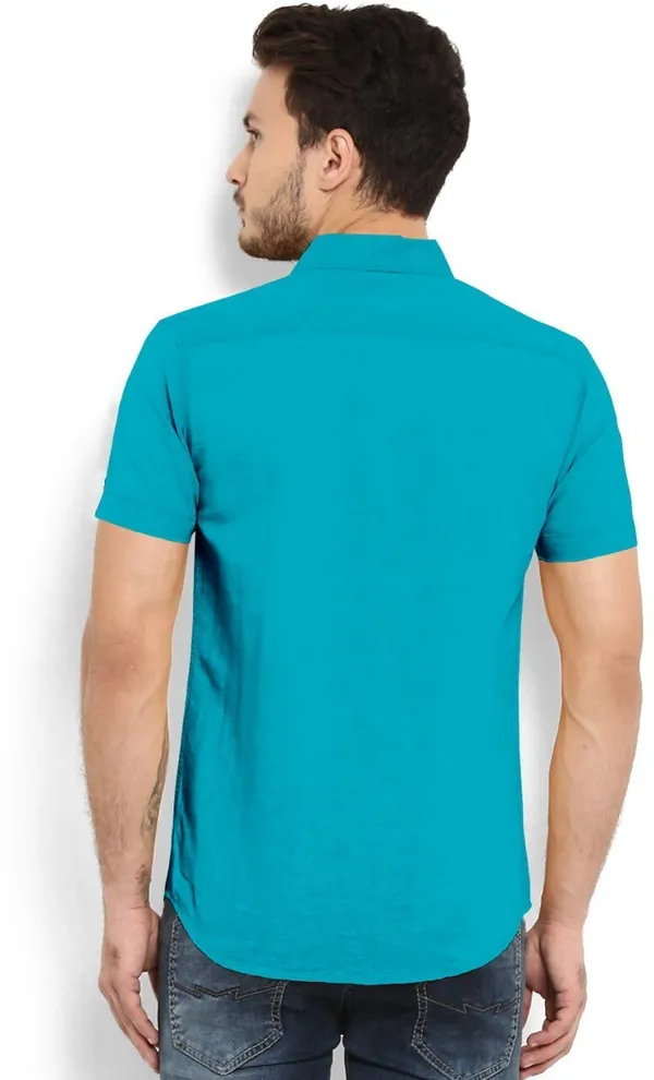 Firozi_Cotton_Blend_Slim_Fit_Short_Sleeve_Solid_Hip_Length_Shirt_For_Men