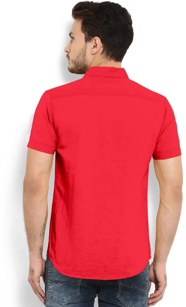 Pink_Cotton_Blend_Slim_Fit_Short_Sleeve_Solid_Hip_Length_Shirt_For_Men