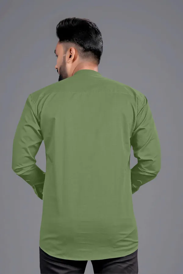 Light_Green_Cotton_Blend_Mandarin/Chinese_Neck_Full_Sleeve_Short_Solid_Shirt_Style_Straight_Kurta_For_Men