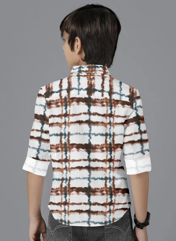 White_&_Brown_Cotton_Blend_Regular_Fit_Full_Sleeve_Printed_Long_Shirt_For_Boys