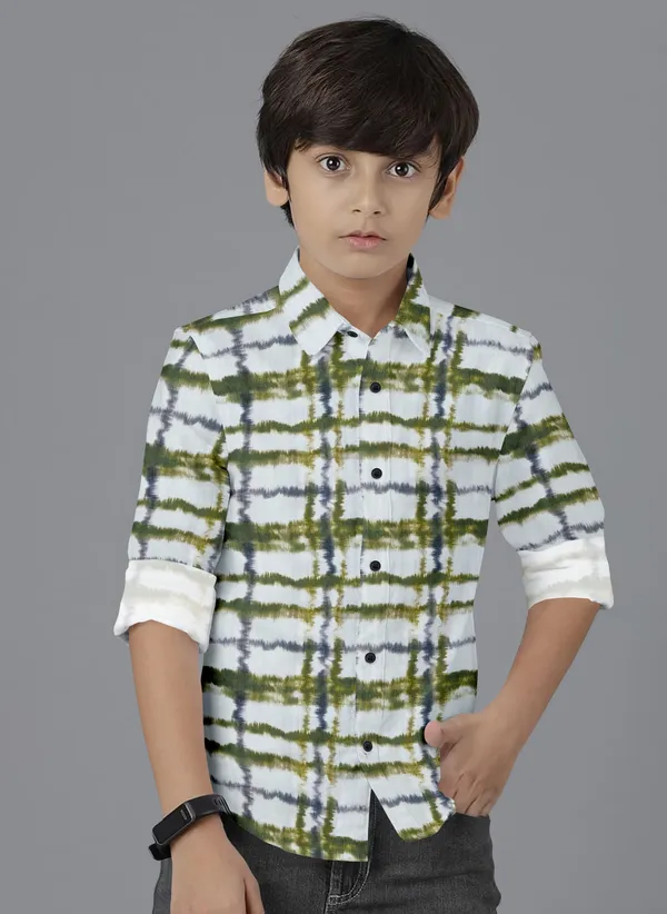 White_&_Green_Cotton_Blend_Regular_Fit_Full_Sleeve_Printed_Long_Shirt_For_Boys