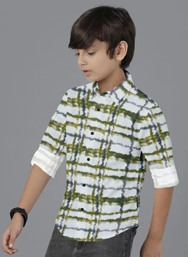 White_&_Green_Cotton_Blend_Regular_Fit_Full_Sleeve_Printed_Long_Shirt_For_Boys