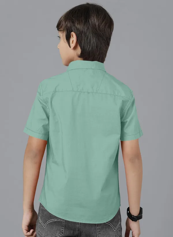 Aqua_Green_Cotton_Blend_Regular_Fit_Half_Sleeve_Solid_Long_Shirt_For_Boys