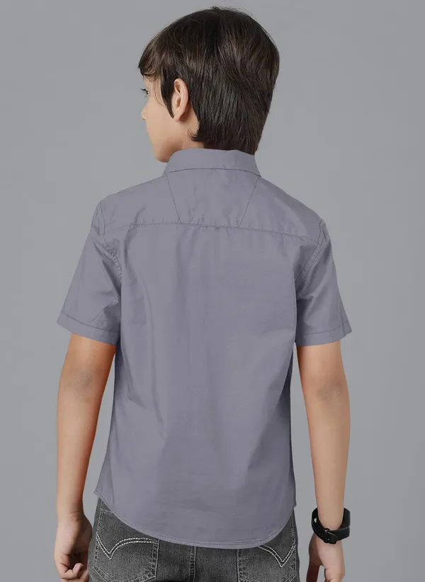 Grey_Cotton_Blend_Regular_Fit_Half_Sleeve_Solid_Long_Shirt_For_Boys