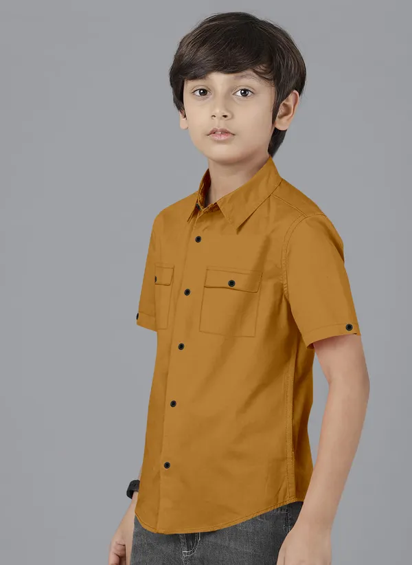 Yellow_Cotton_Blend_Regular_Fit_Half_Sleeve_Solid_Long_Shirt_For_Boys