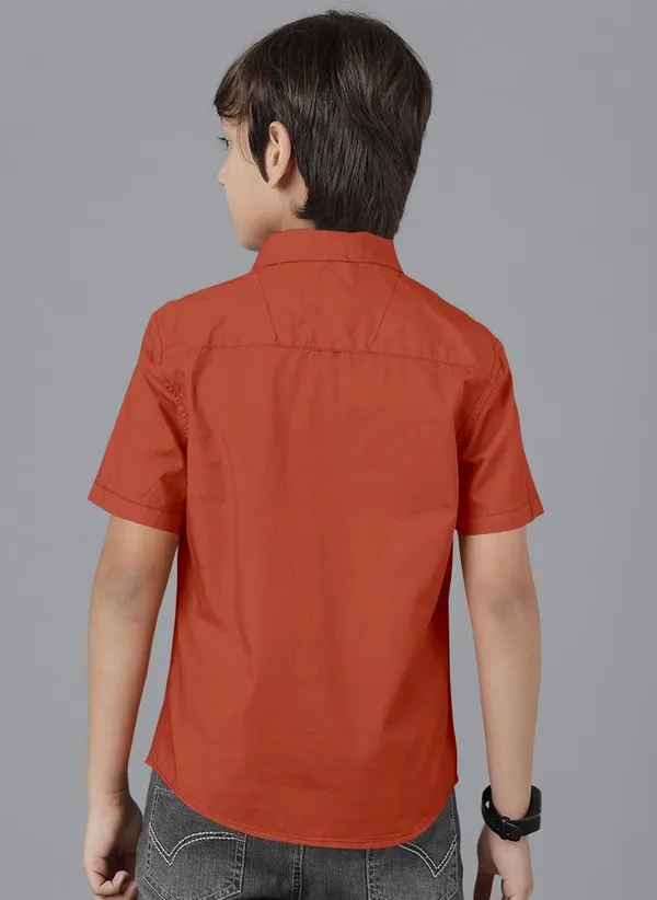 Orange_Cotton_Blend_Regular_Fit_Half_Sleeve_Solid_Long_Shirt_For_Boys