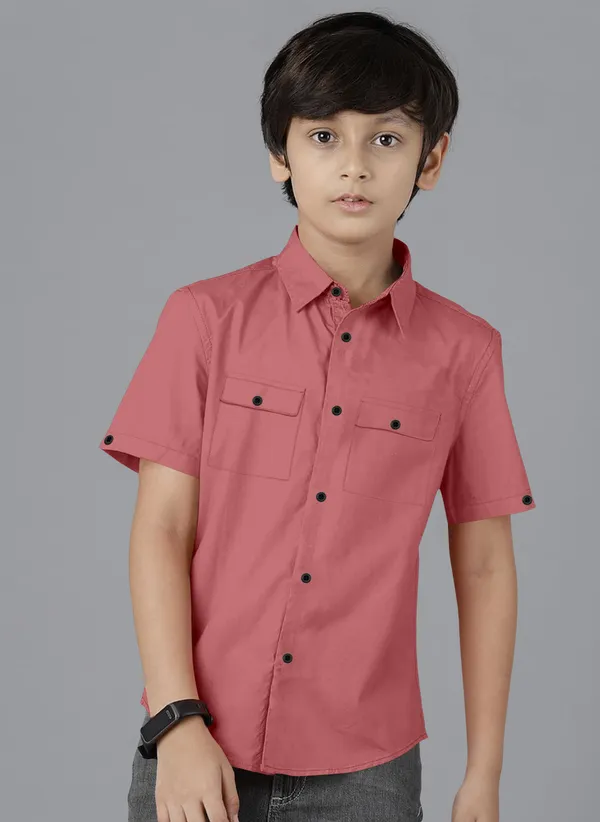 Pink_Cotton_Blend_Regular_Fit_Half_Sleeve_Solid_Long_Shirt_For_Boys