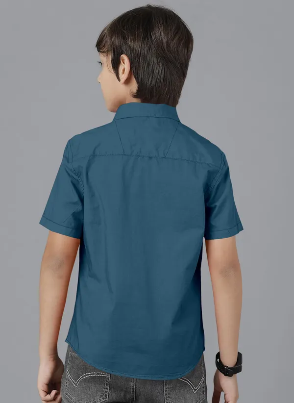 Blue_Cotton_Blend_Regular_Fit_Half_Sleeve_Solid_Long_Shirt_For_Boys