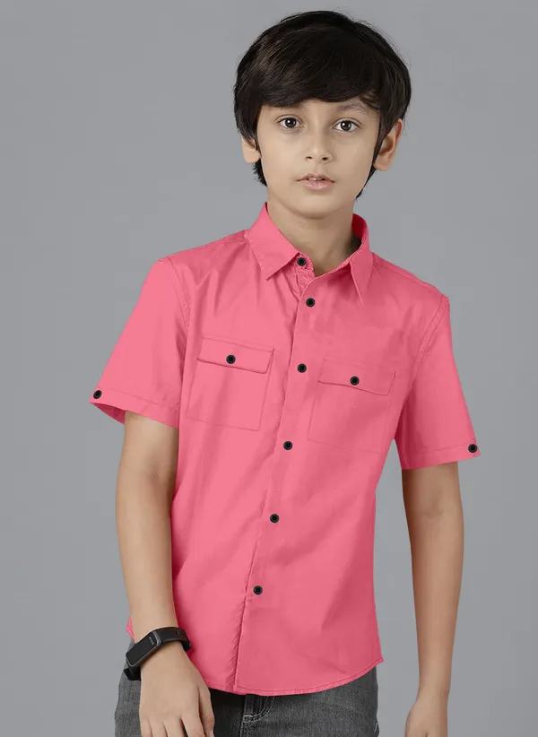 Pink_Cotton_Blend_Regular_Fit_Half_Sleeve_Solid_Long_Shirt_For_Boys