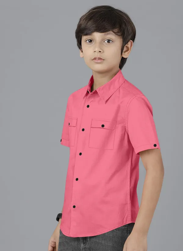 Pink_Cotton_Blend_Regular_Fit_Half_Sleeve_Solid_Long_Shirt_For_Boys
