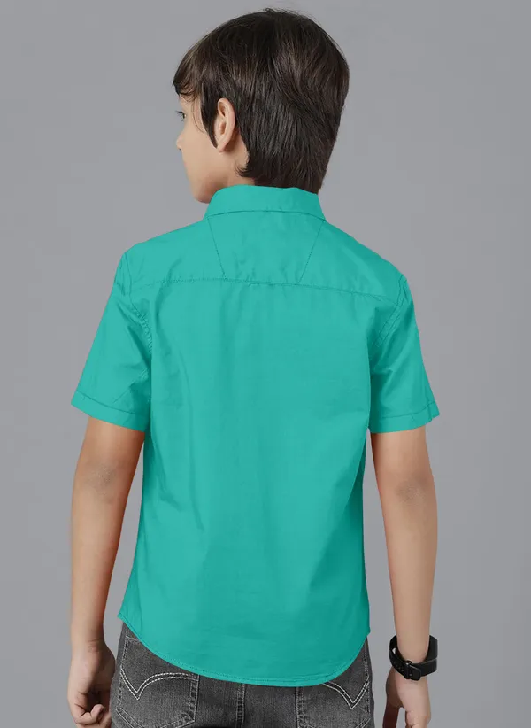 Sea_Green_Cotton_Blend_Regular_Fit_Half_Sleeve_Solid_Long_Shirt_For_Boys