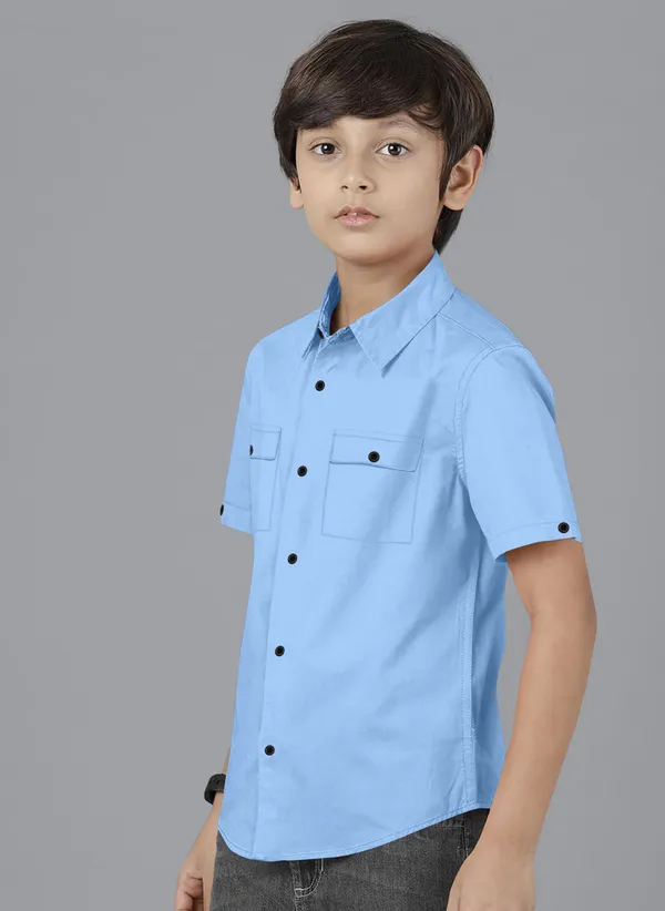 Light_Blue_Cotton_Blend_Regular_Fit_Half_Sleeve_Solid_Long_Shirt_For_Boys