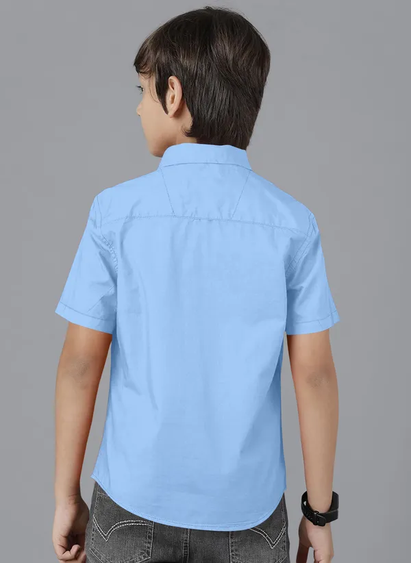 Light_Blue_Cotton_Blend_Regular_Fit_Half_Sleeve_Solid_Long_Shirt_For_Boys