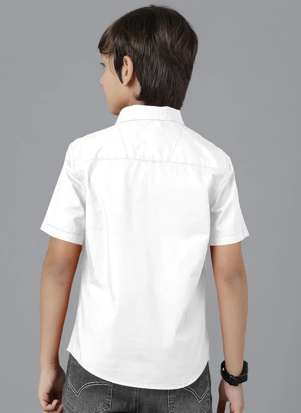 White_Cotton_Blend_Regular_Fit_Half_Sleeve_Solid_Long_Shirt_For_Boys