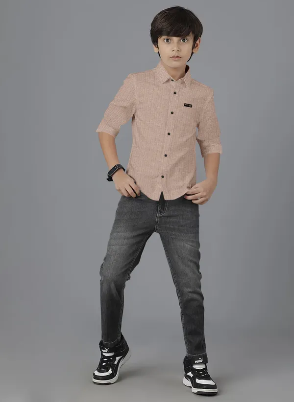 Beige_Polycotton_Regular_Fit_Full_Sleeve_Self_Design_Long_Shirt_For_Boys