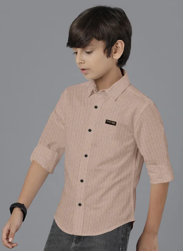 Beige_Polycotton_Regular_Fit_Full_Sleeve_Self_Design_Long_Shirt_For_Boys