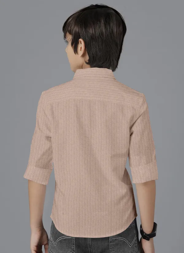 Beige_Polycotton_Regular_Fit_Full_Sleeve_Self_Design_Long_Shirt_For_Boys
