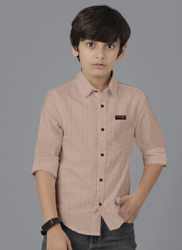 Beige_Polycotton_Regular_Fit_Full_Sleeve_Self_Design_Long_Shirt_For_Boys