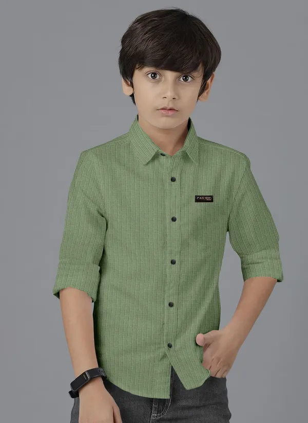Green_Polycotton_Regular_Fit_Full_Sleeve_Self_Design_Long_Shirt_For_Boys
