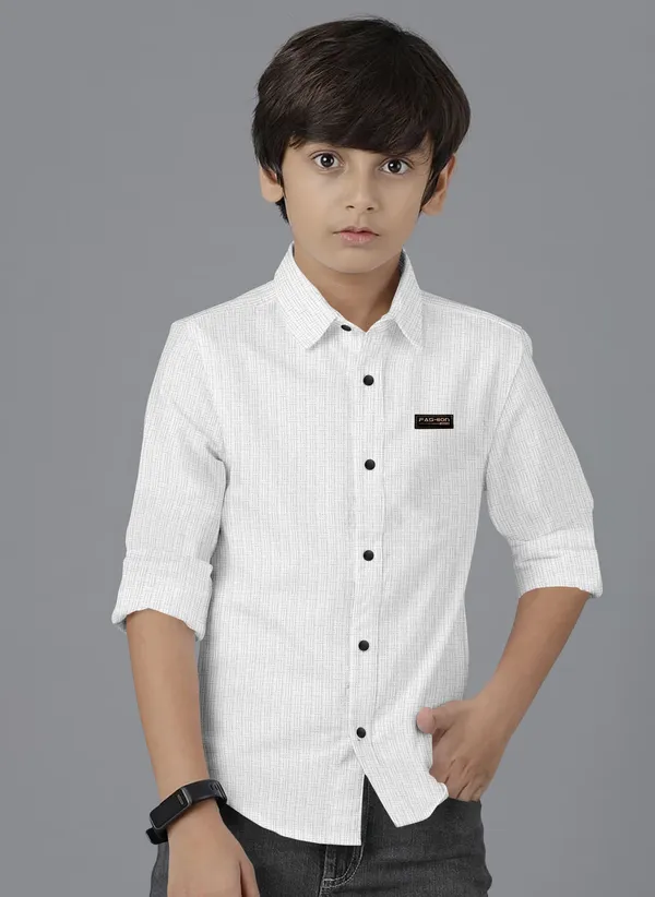 White_Polycotton_Regular_Fit_Full_Sleeve_Self_Design_Long_Shirt_For_Boys