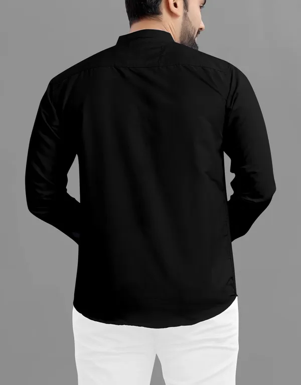 Black_Cotton_Blend_Regular_Fit_Full_Sleeve_Solid_Long_Shirt_For_Men