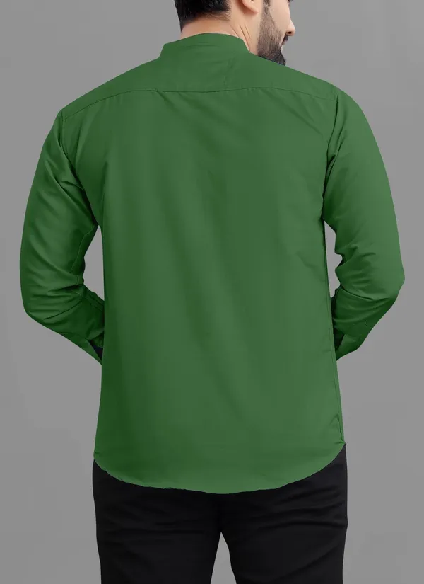 Green_Cotton_Blend_Regular_Fit_Full_Sleeve_Solid_Long_Shirt_For_Men