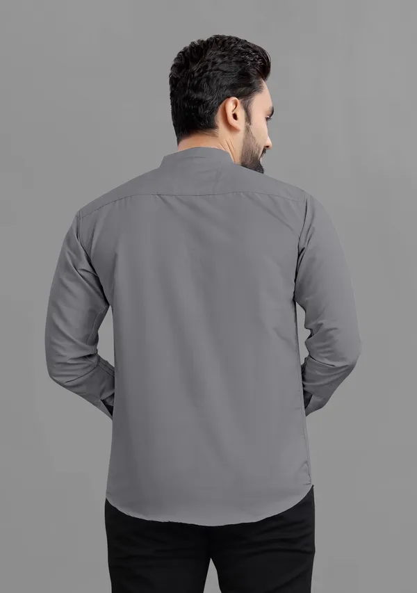 Grey_Cotton_Blend_Regular_Fit_Full_Sleeve_Solid_Long_Shirt_For_Men