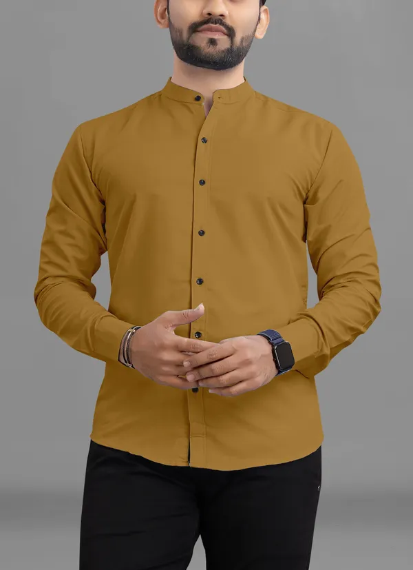 Mustard_Cotton_Blend_Regular_Fit_Full_Sleeve_Solid_Long_Shirt_For_Men