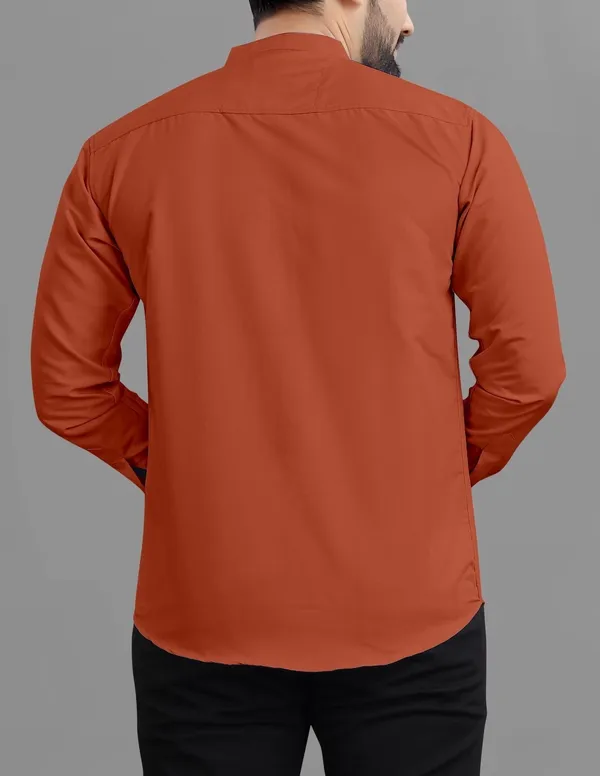 Orange_Cotton_Blend_Regular_Fit_Full_Sleeve_Solid_Long_Shirt_For_Men